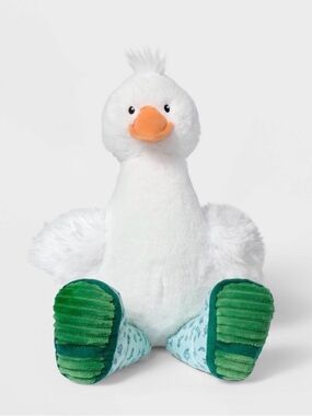 White Plush Duck Toy with Green Feet - Soft Stuffed Animal
